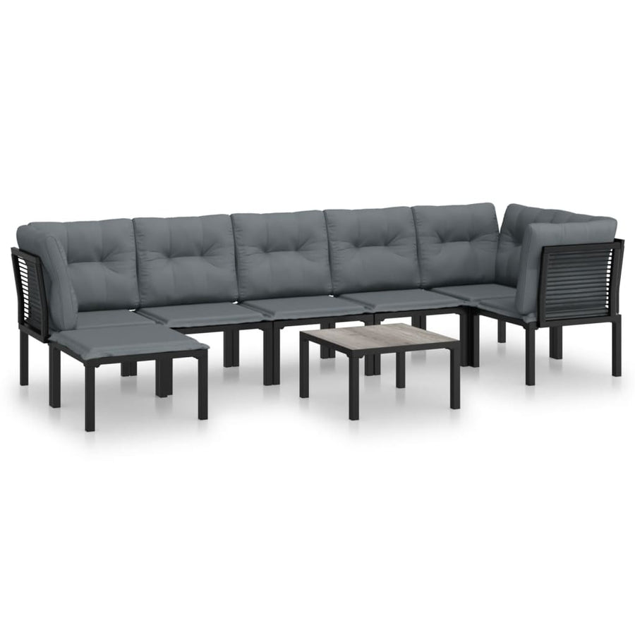 8-Delige Loungeset Poly Rattan Zwart En Grijs 3x hoek + 3x midden + voetensteun + Tafel