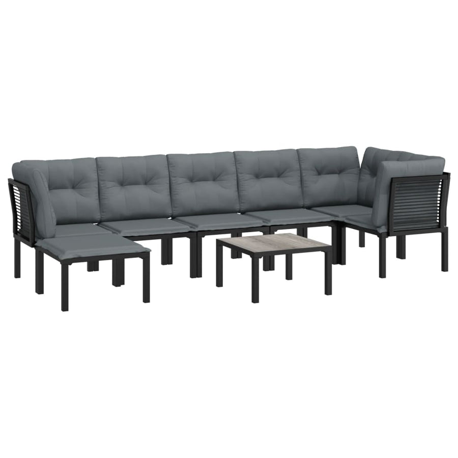 8-Delige Loungeset Poly Rattan Zwart En Grijs 3x hoek + 3x midden + voetensteun + Tafel