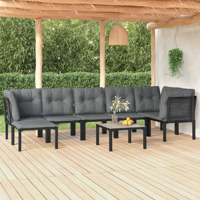 8-Delige Loungeset Poly Rattan Zwart En Grijs 3x hoek + 3x midden + voetensteun + Tafel