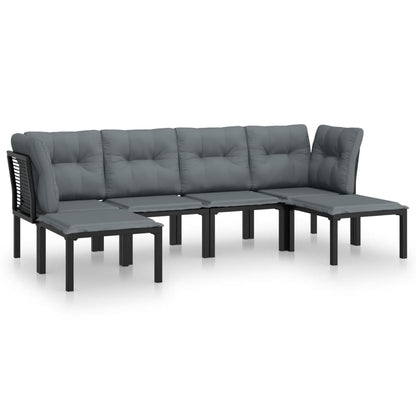 6-Delige Loungeset Poly Rattan Zwart En Grijs 2x hoek + 2x midden + 2x voetensteun