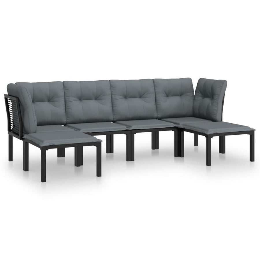 6-Delige Loungeset Poly Rattan Zwart En Grijs 2x hoek + 2x midden + 2x voetensteun