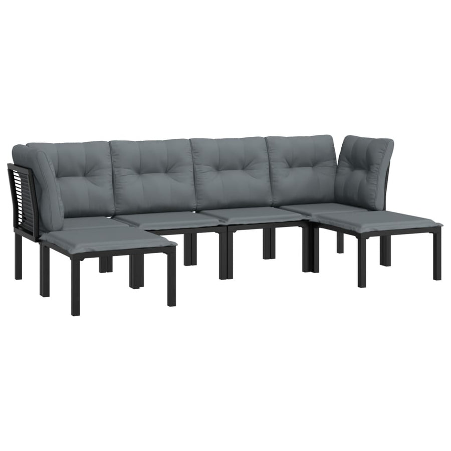 6-Delige Loungeset Poly Rattan Zwart En Grijs 2x hoek + 2x midden + 2x voetensteun