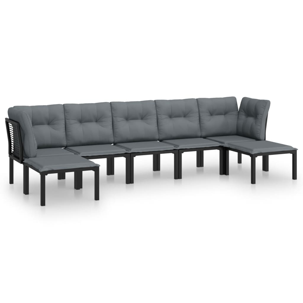 7-Delige Loungeset Poly Rattan Zwart En Grijs 2x hoek + 3x midden + 2x voetensteun