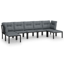 7-Delige Loungeset Poly Rattan Zwart En Grijs 2x hoek + 3x midden + 2x voetensteun