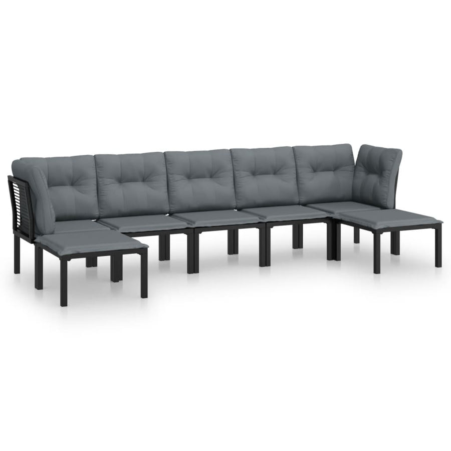 7-Delige Loungeset Poly Rattan Zwart En Grijs 2x hoek + 3x midden + 2x voetensteun