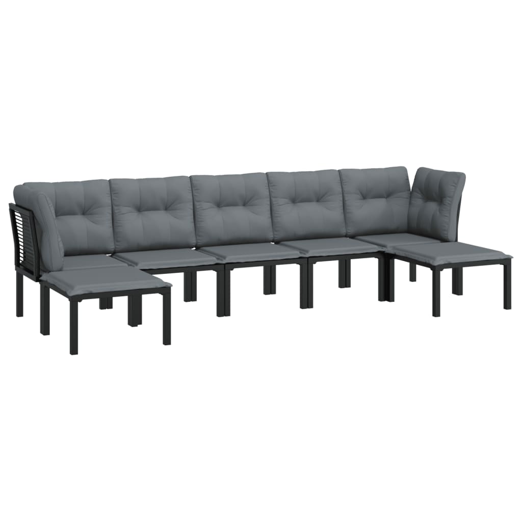 7-Delige Loungeset Poly Rattan Zwart En Grijs 2x hoek + 3x midden + 2x voetensteun