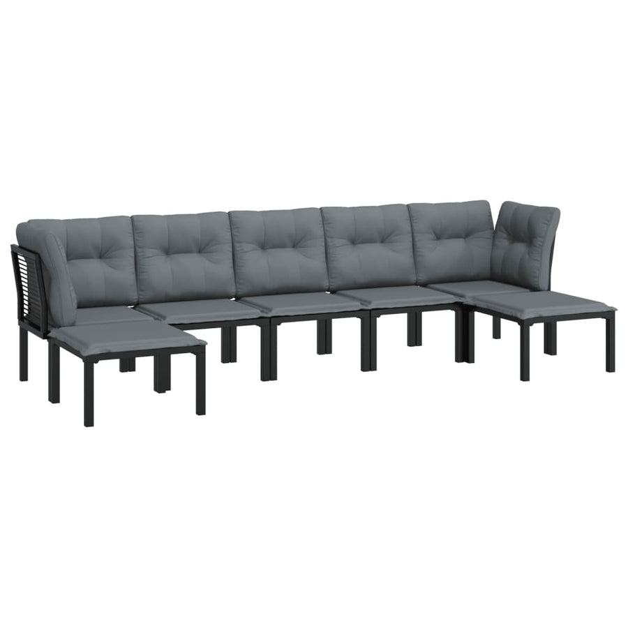 7-Delige Loungeset Poly Rattan Zwart En Grijs 2x hoek + 3x midden + 2x voetensteun