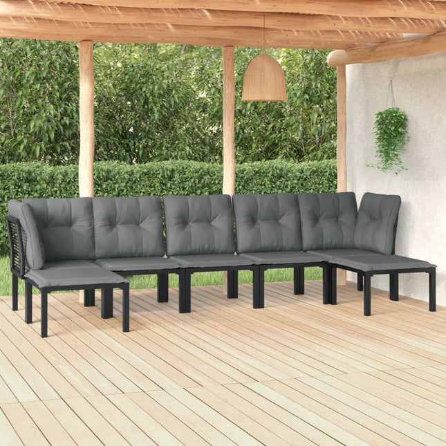 7-Delige Loungeset Poly Rattan Zwart En Grijs 2x hoek + 3x midden + 2x voetensteun