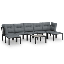 8-Delige Loungeset Poly Rattan Zwart En Grijs 2x hoek + 3x midden + 2x voetensteun + Tafel