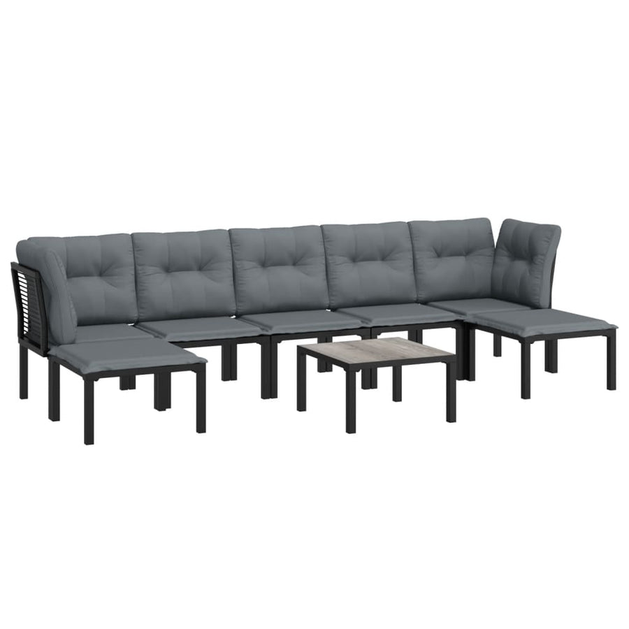 8-Delige Loungeset Poly Rattan Zwart En Grijs 2x hoek + 3x midden + 2x voetensteun + Tafel
