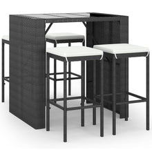 5-delige Tuinbarset met kussens poly rattan zwart
