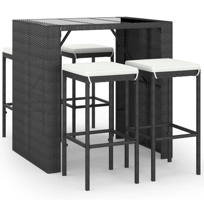 5-delige Tuinbarset met kussens poly rattan zwart