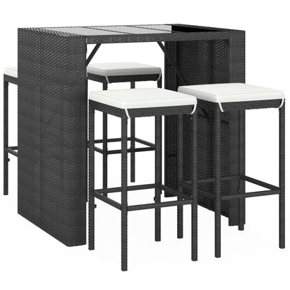5-delige Tuinbarset met kussens poly rattan zwart