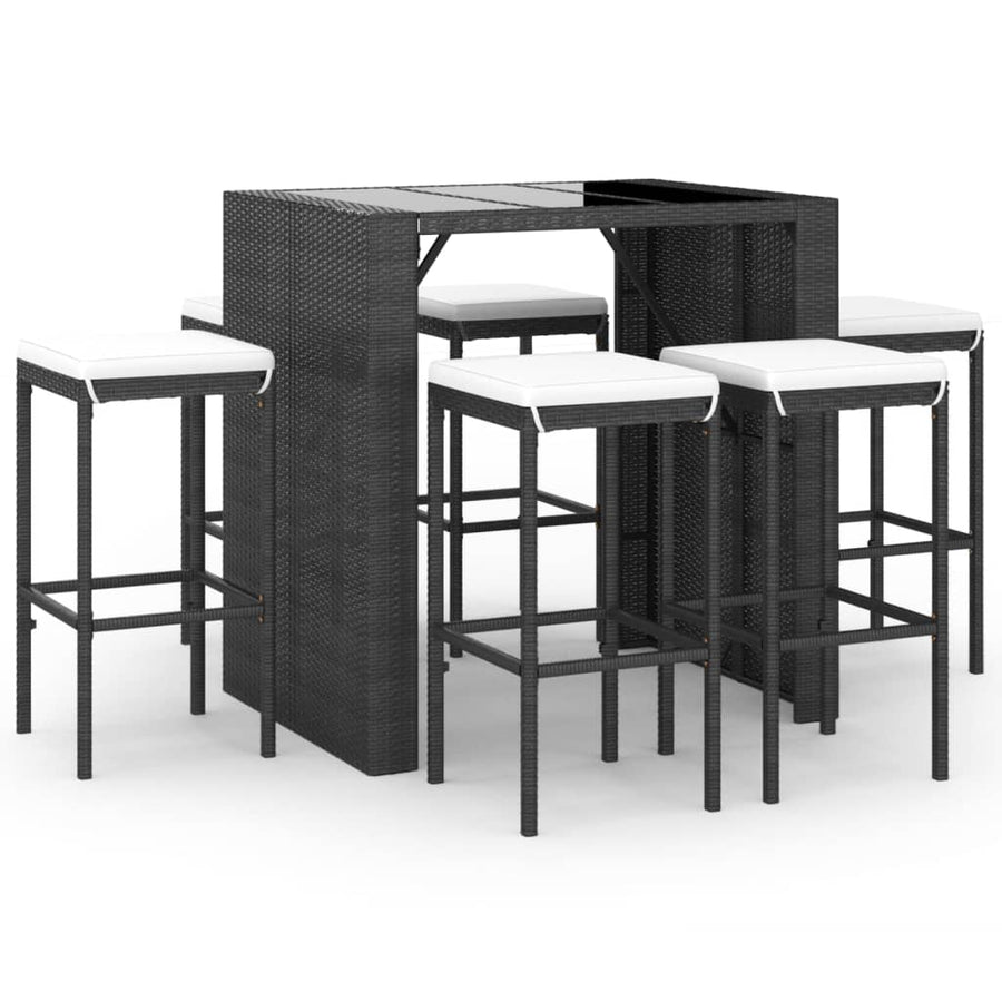 -Delige Tuinbarset Met Kussens Poly Rattan 7 Zwart