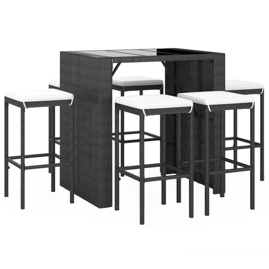 -Delige Tuinbarset Met Kussens Poly Rattan 7 Zwart