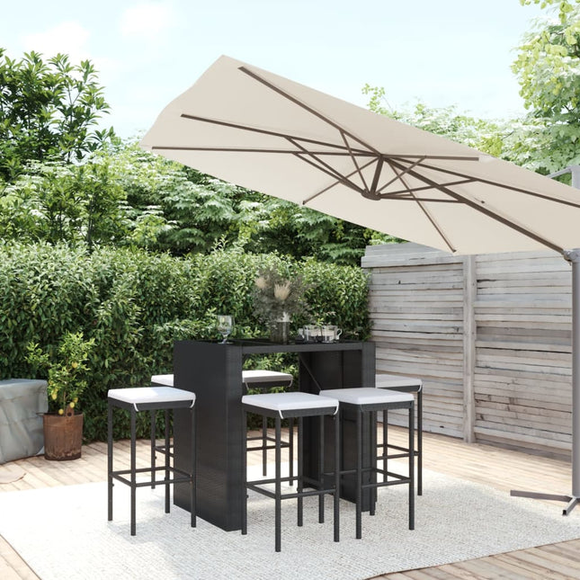 -Delige Tuinbarset Met Kussens Poly Rattan 7 Zwart