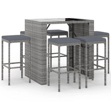 7-delige Tuinbarset met kussens poly rattan grijs