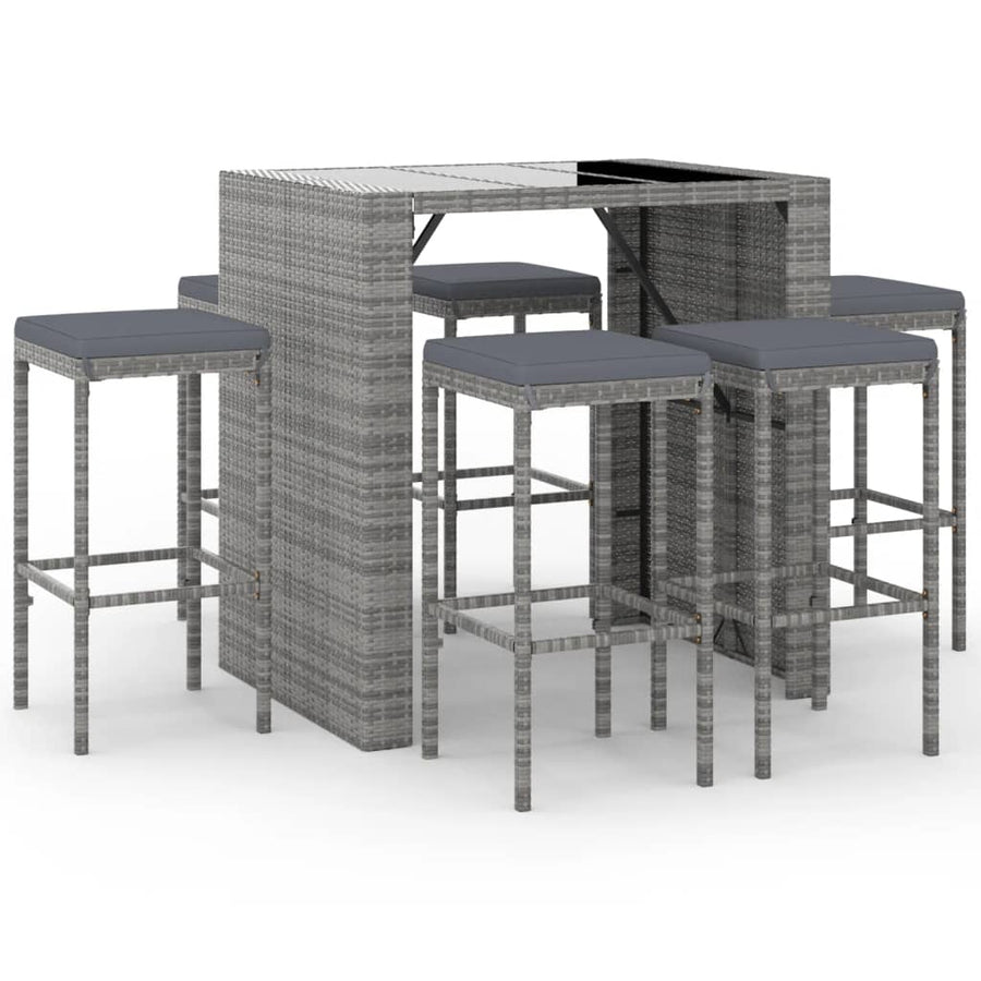 7-delige Tuinbarset met kussens poly rattan grijs