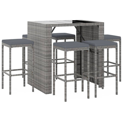 7-delige Tuinbarset met kussens poly rattan grijs