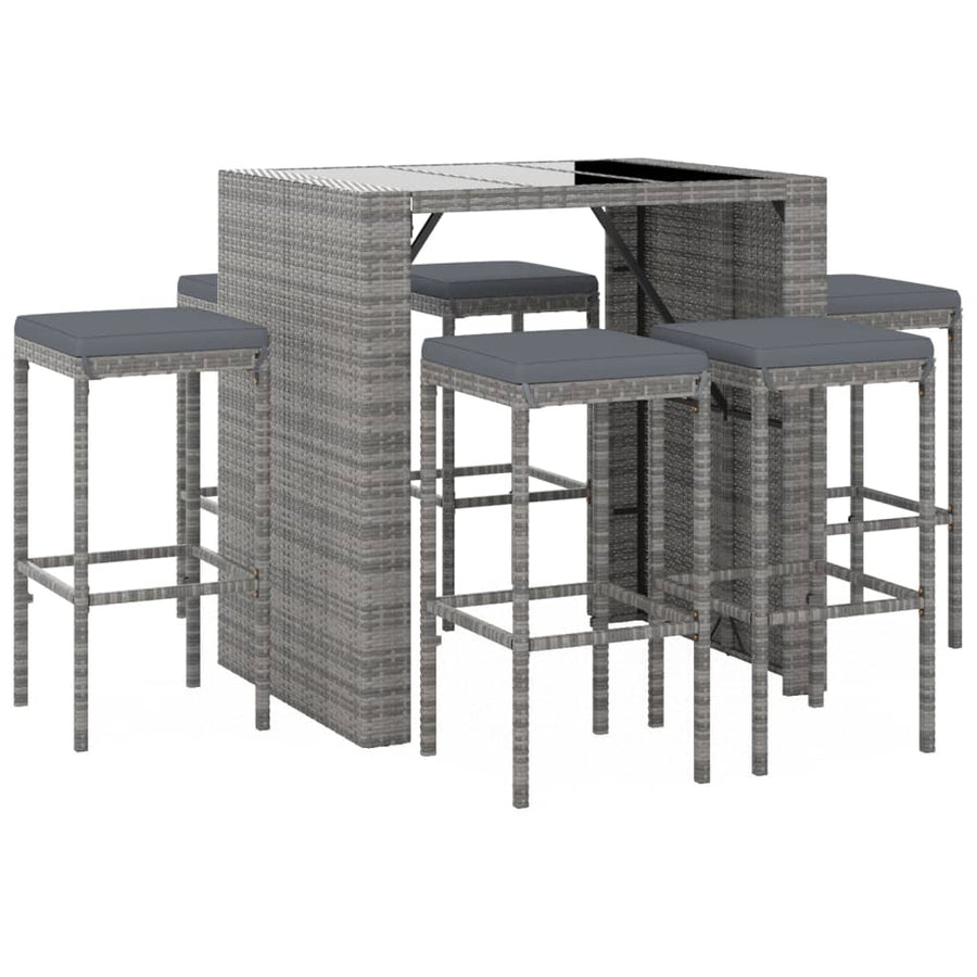7-delige Tuinbarset met kussens poly rattan grijs