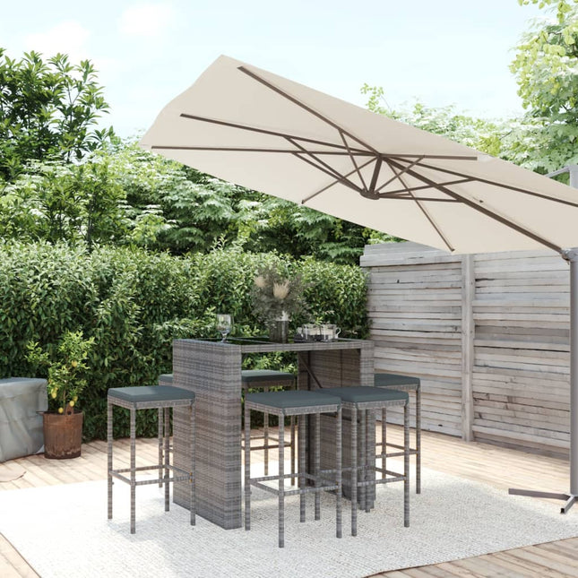 -Delige Tuinbarset Met Kussens Poly Rattan 7 Grijs