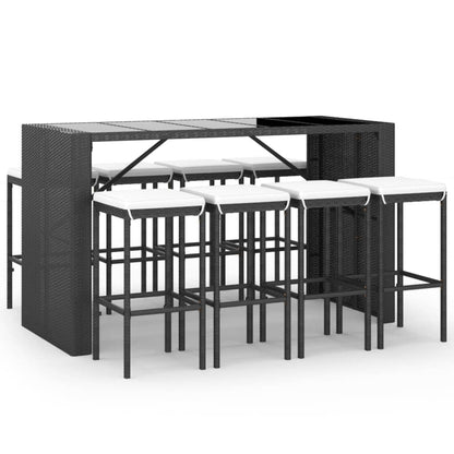-Delige Tuinbarset Met Kussens Poly Rattan 9 Zwart