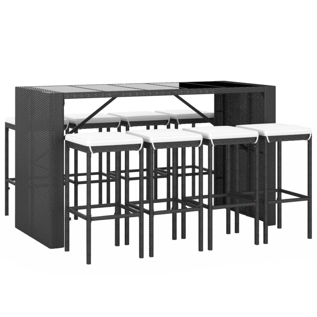 -Delige Tuinbarset Met Kussens Poly Rattan 9 Zwart