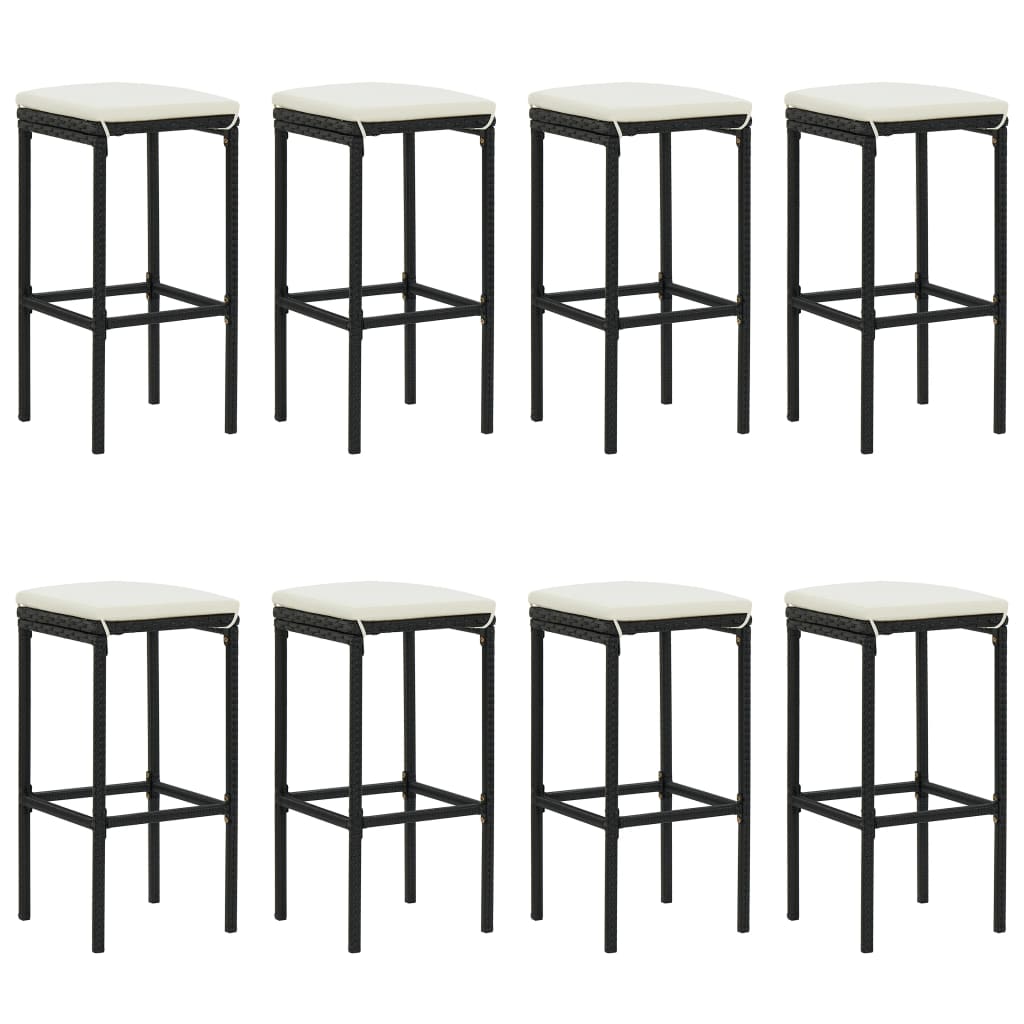 -Delige Tuinbarset Met Kussens Poly Rattan 9 Zwart