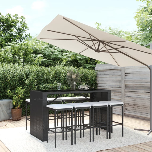 -Delige Tuinbarset Met Kussens Poly Rattan 9 Zwart