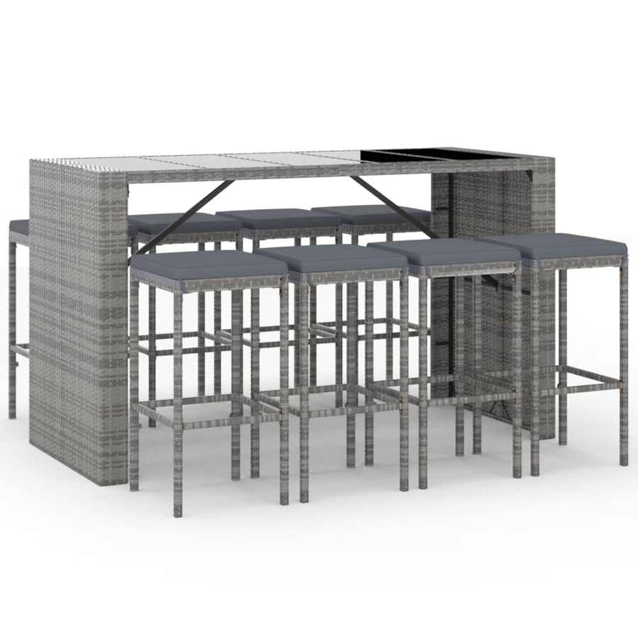 -Delige Tuinbarset Met Kussens Poly Rattan 9 Grijs