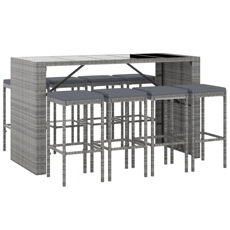 -Delige Tuinbarset Met Kussens Poly Rattan 9 Grijs