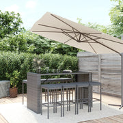 9-Piece Garden Bar Set with Cushions Poly Rattan Grey