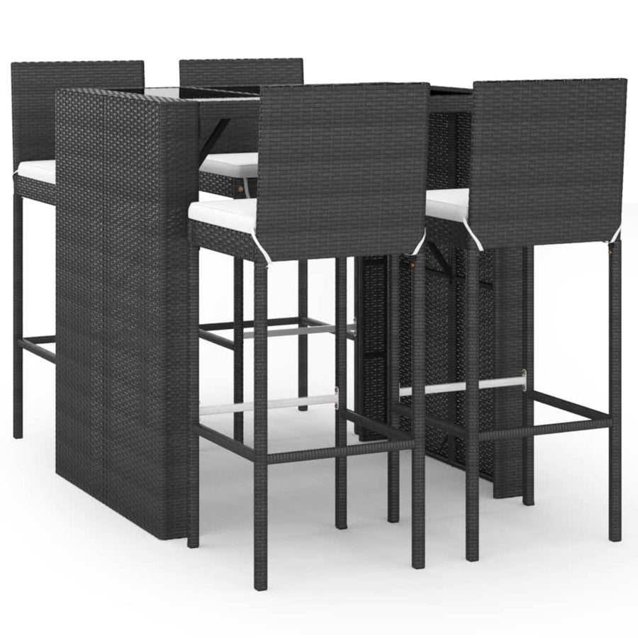 5-delige Tuinbarset met kussens poly rattan zwart