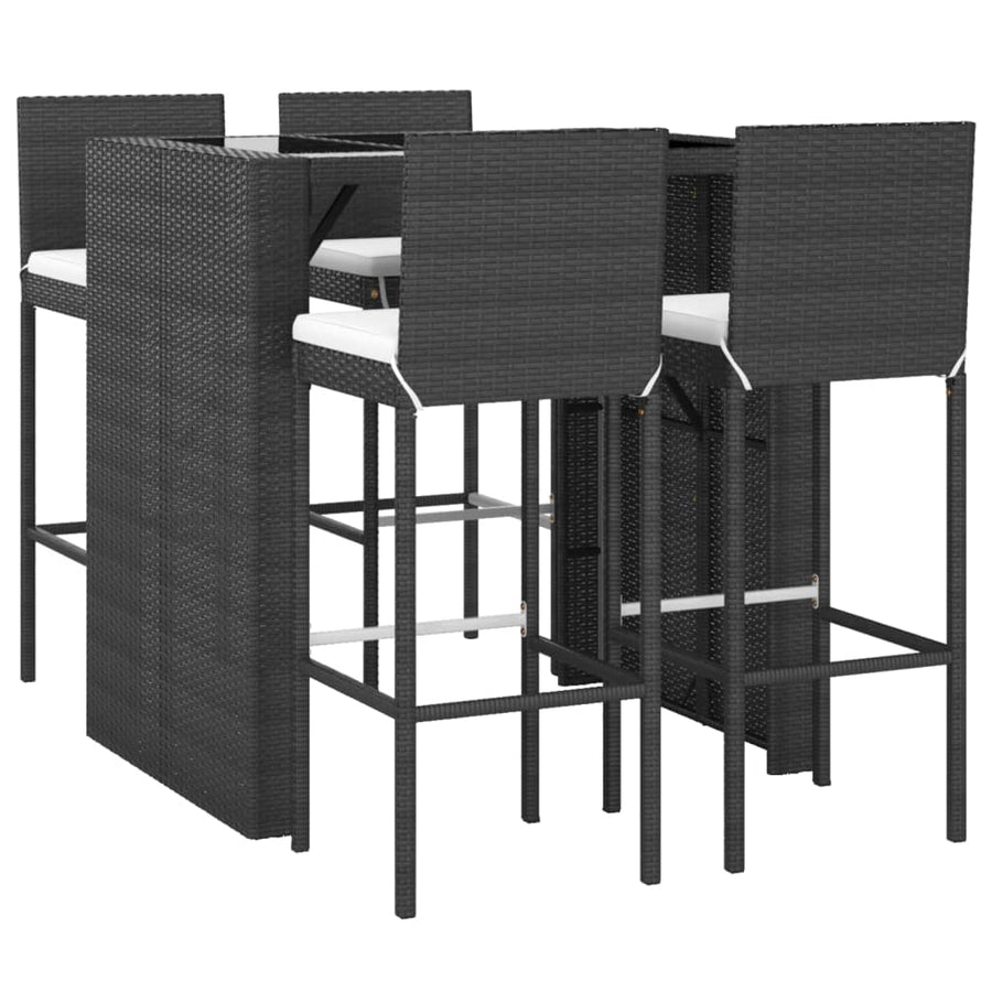 5-delige Tuinbarset met kussens poly rattan zwart