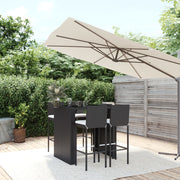 Tuinbarset 5-delig poly rattan zwart met kussens