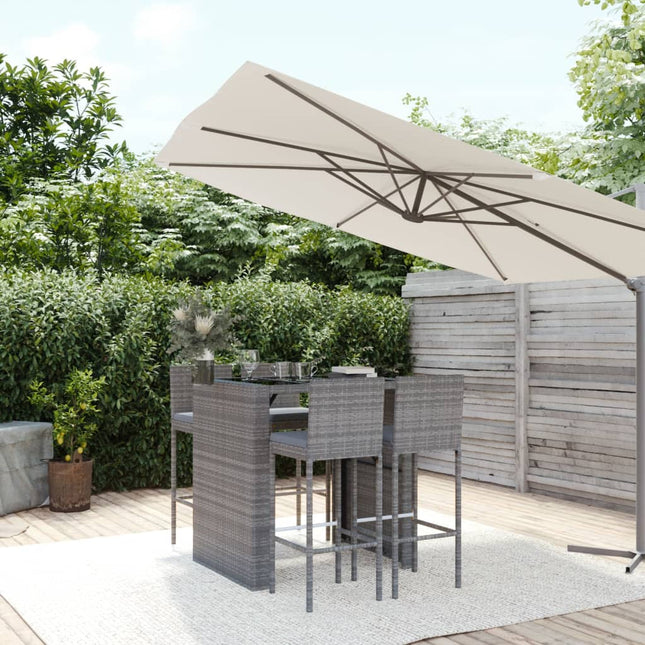 -Delige Tuinbarset Met Kussens Poly Rattan 5 Grijs