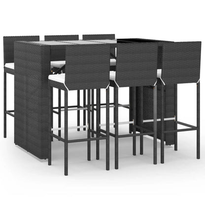 -Delige Tuinbarset Met Kussens Poly Rattan 7 Zwart