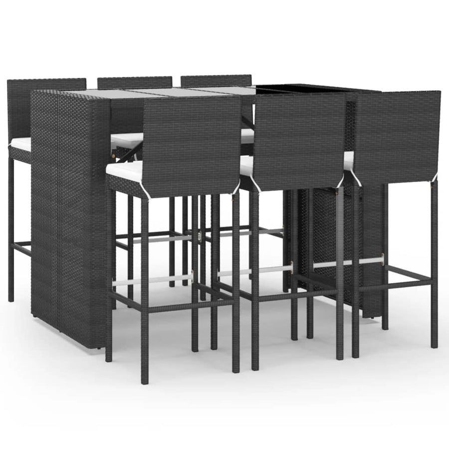 -Delige Tuinbarset Met Kussens Poly Rattan 7 Zwart