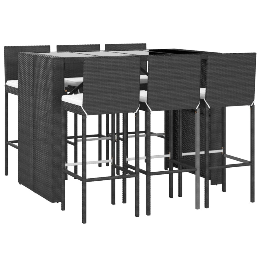 -Delige Tuinbarset Met Kussens Poly Rattan 7 Zwart