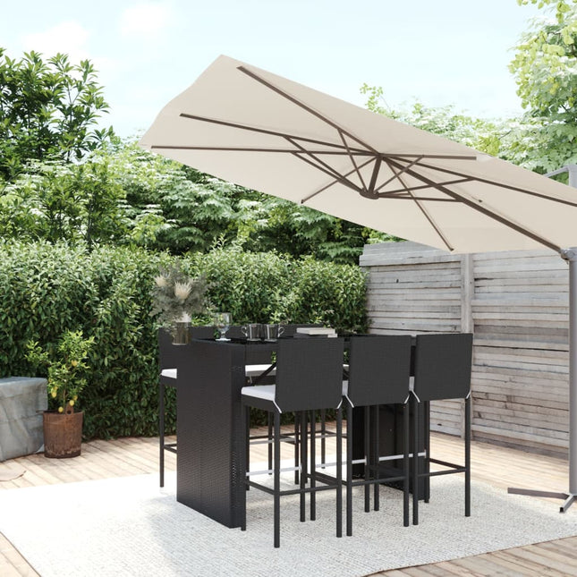 -Delige Tuinbarset Met Kussens Poly Rattan 7 Zwart