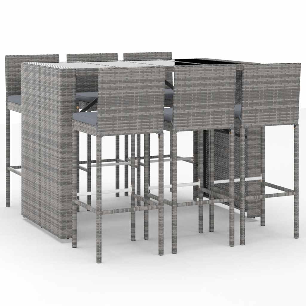 7-delige Tuinbarset met kussens poly rattan grijs
