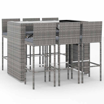 7-delige Tuinbarset met kussens poly rattan grijs