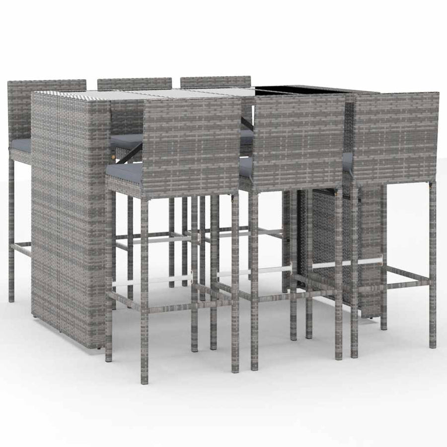 7-delige Tuinbarset met kussens poly rattan grijs