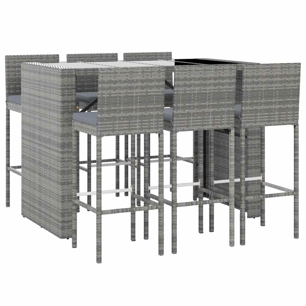 7-delige Tuinbarset met kussens poly rattan grijs