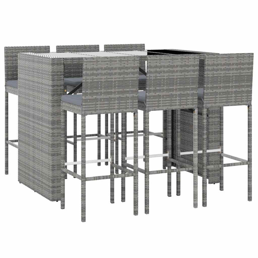7-delige Tuinbarset met kussens poly rattan grijs