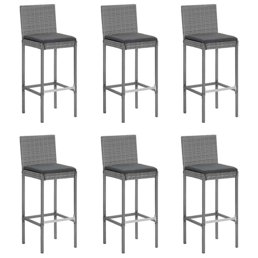 7-delige Tuinbarset met kussens poly rattan grijs