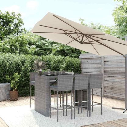 7-delige Tuinbarset met kussens poly rattan grijs