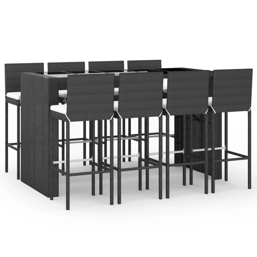 -Delige Tuinbarset Met Kussens Poly Rattan 9 Zwart