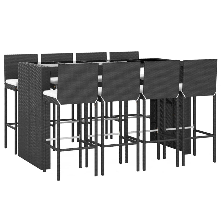 -Delige Tuinbarset Met Kussens Poly Rattan 9 Zwart