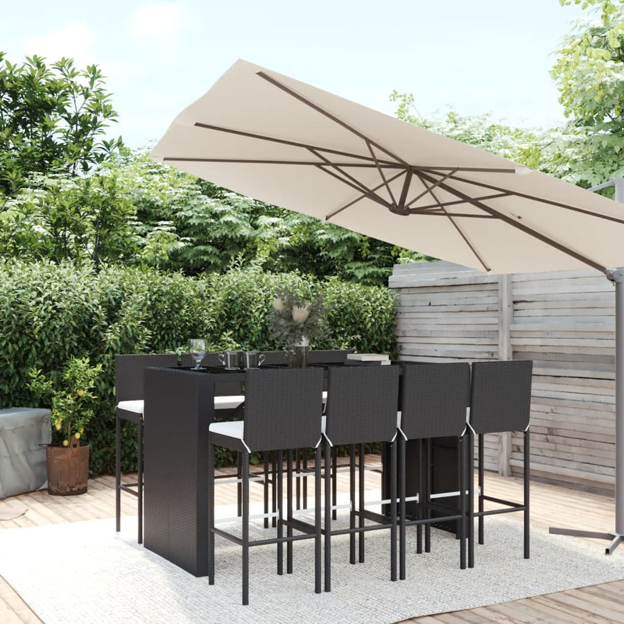 -Delige Tuinbarset Met Kussens Poly Rattan 9 Zwart